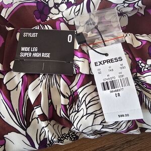 Express Purple and White Floral High Rise Pants